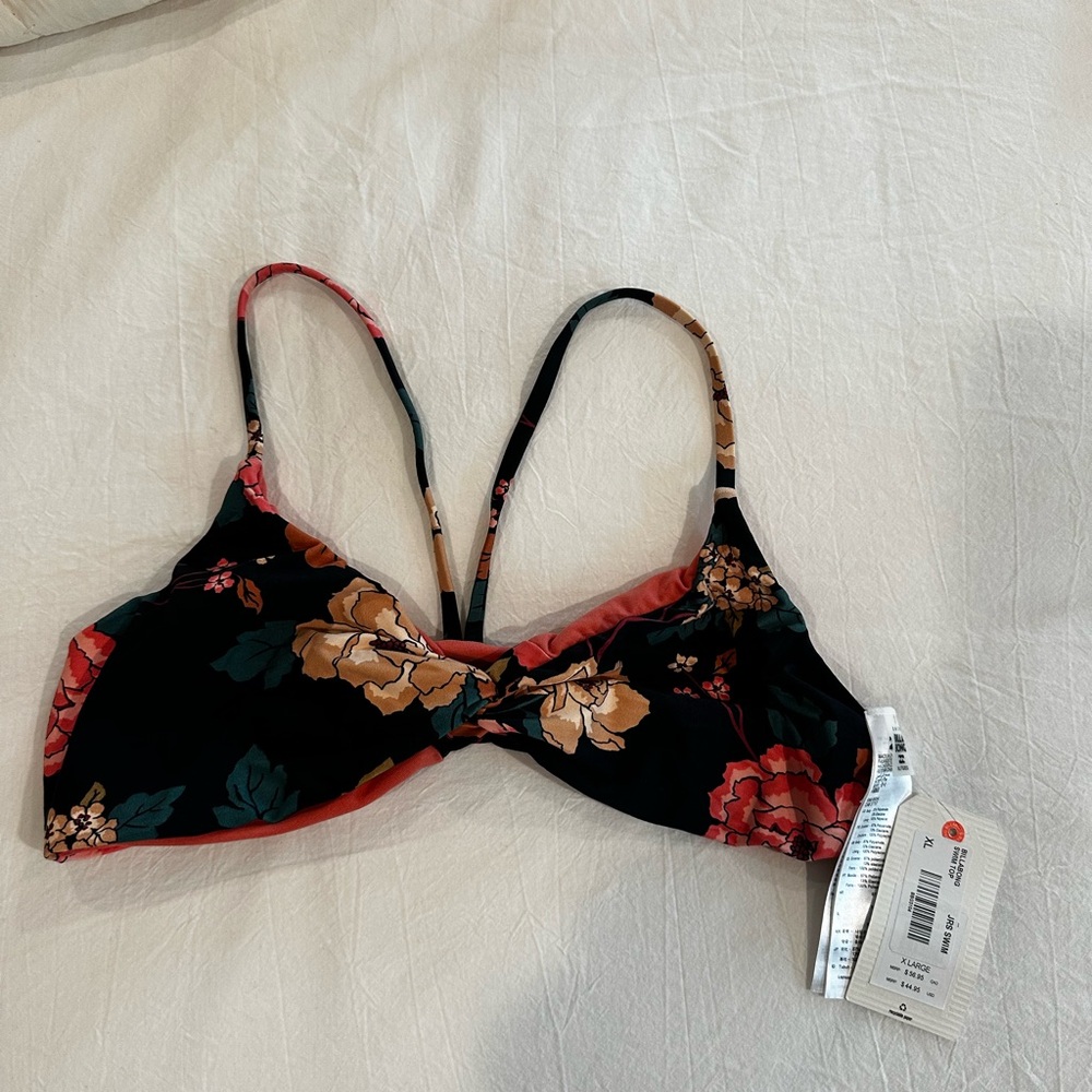 Floral Print Black Bikini Set with Pink & Tan Blooms - Picture 4 of 9